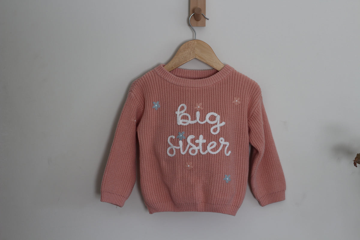 'big sister' Embroidered Flower Knit Sweater - size 2/3T