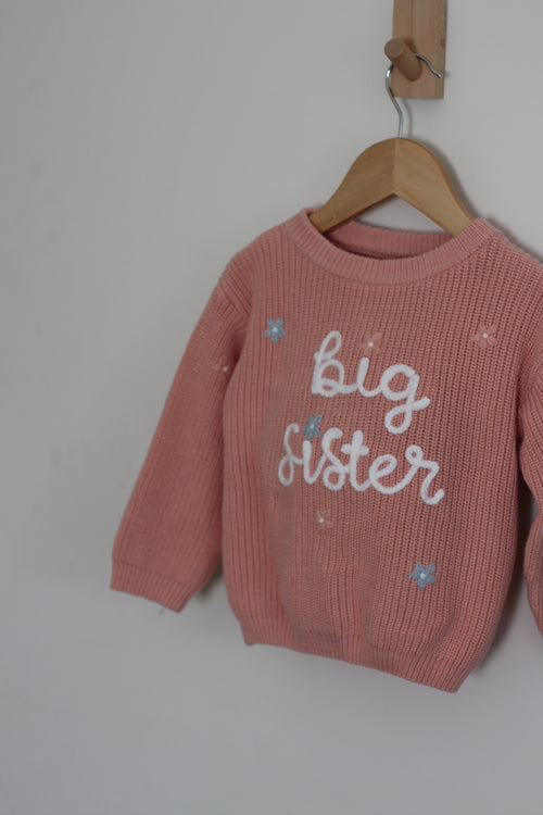 'big sister' Embroidered Flower Knit Sweater - size 2/3T
