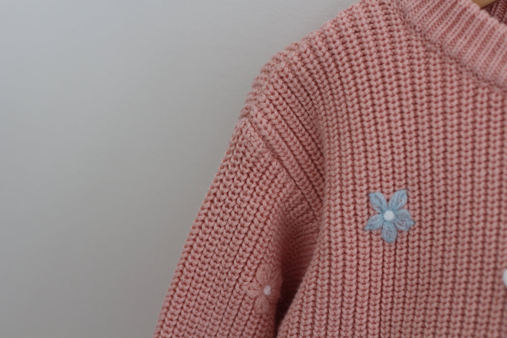 'big sister' Embroidered Flower Knit Sweater - size 2/3T