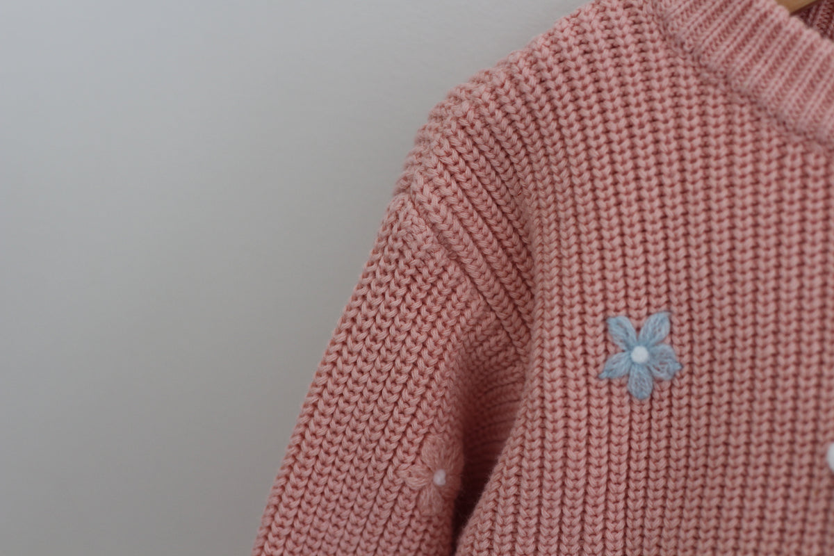 'big sister' Embroidered Flower Knit Sweater - size 2/3T