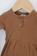 Mebie Baby 95% Organic Cotton Brown Ribbed Henley Dress - size 6-12 months