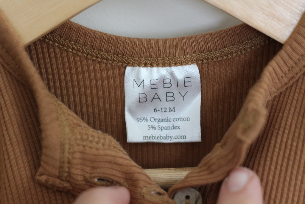 Mebie Baby 95% Organic Cotton Brown Ribbed Henley Dress - size 6-12 months