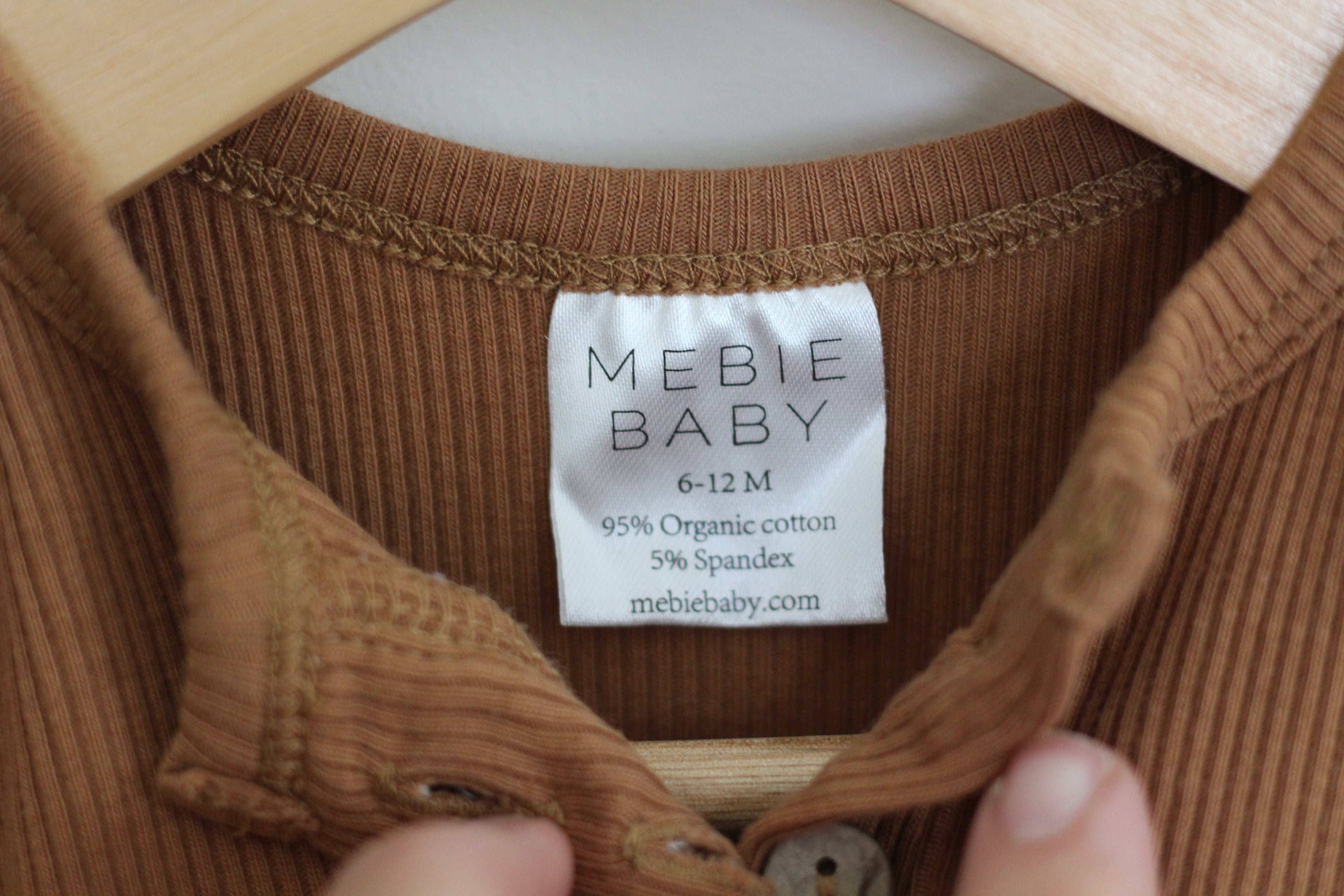 Mebie Baby 95% Organic Cotton Brown Ribbed Henley Dress - size 6-12 months