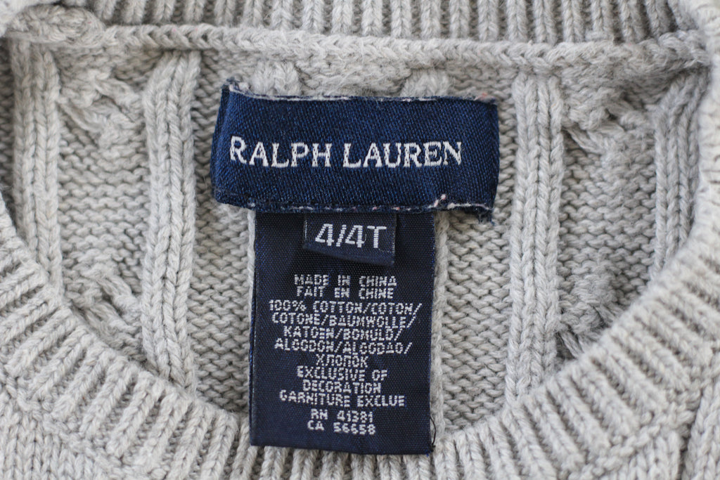Ralph Lauren Girls Gray Cable Knit Short Sleeve Ruffle Sweater Dress - size 4T