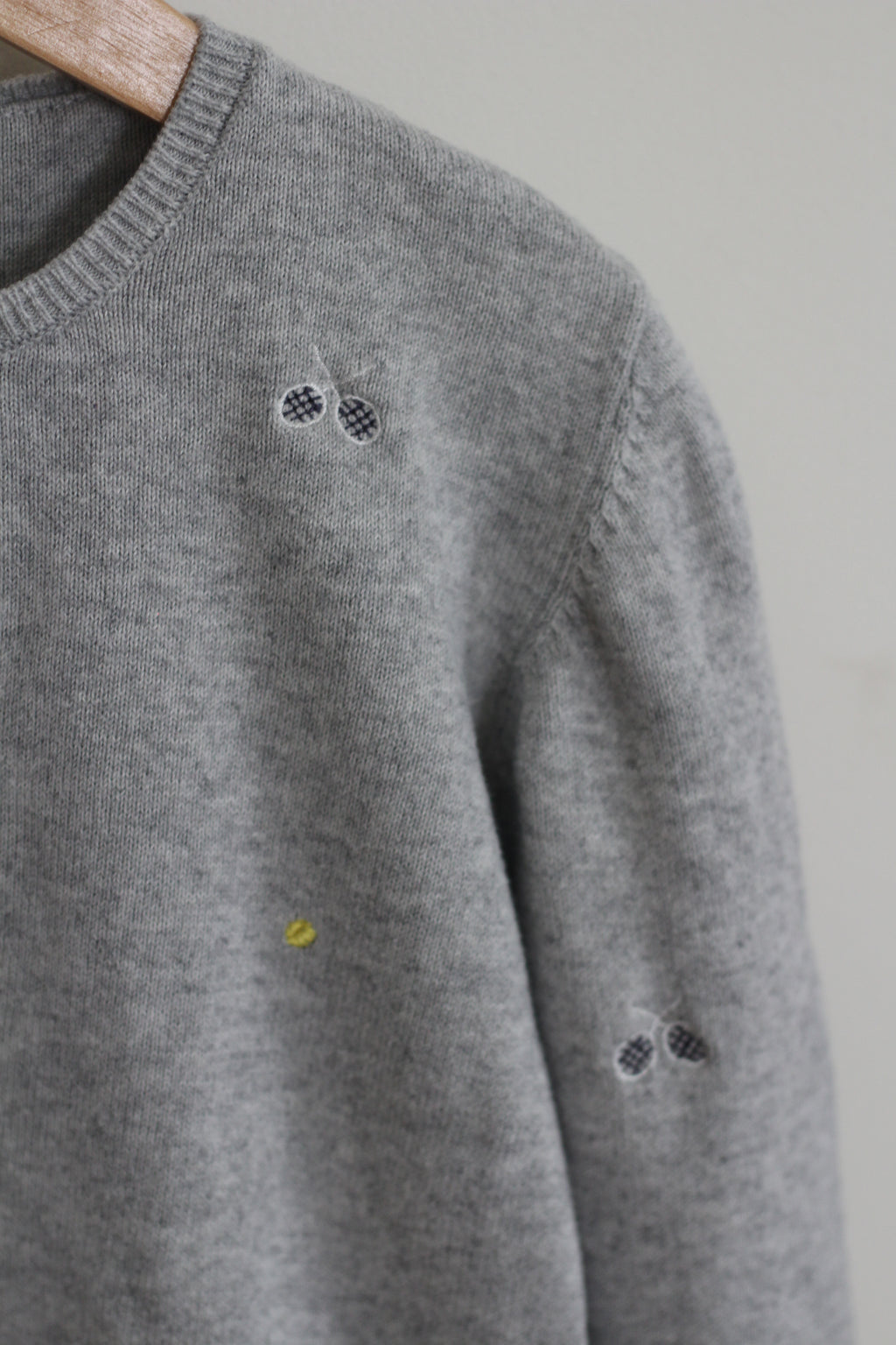 Mayoral Girls Heather Grey Embroidered Tennis Racket Sweater Neon Trim - size 8
