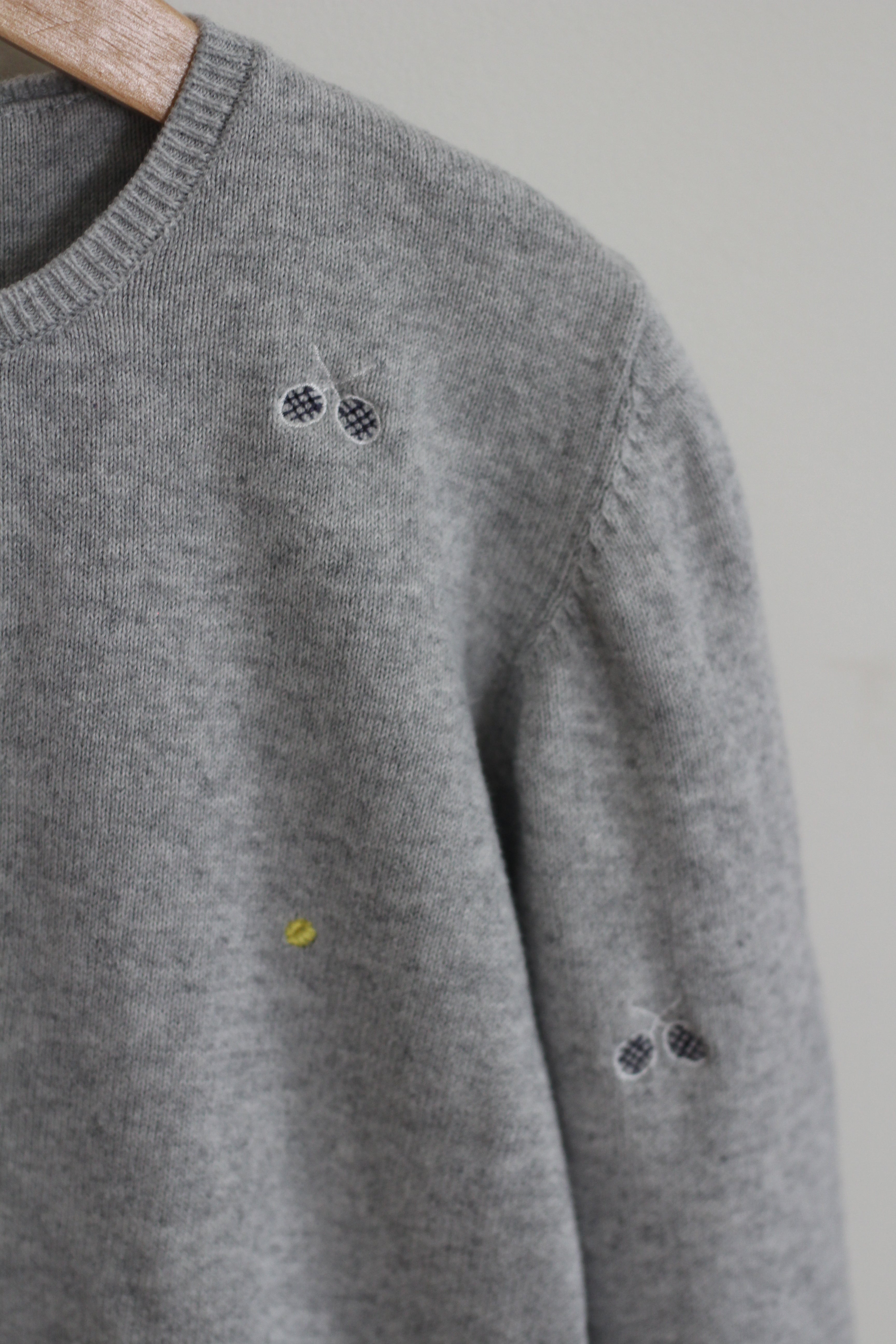 Mayoral Girls Heather Grey Embroidered Tennis Racket Sweater Neon Trim - size 8