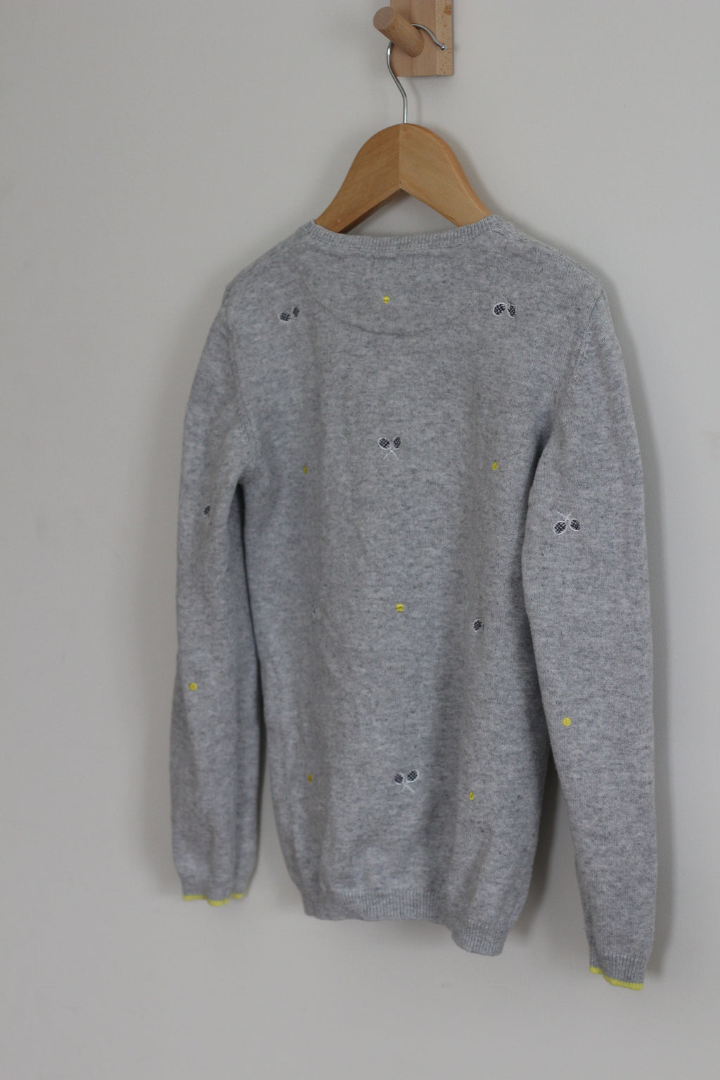 Mayoral Girls Heather Grey Embroidered Tennis Racket Sweater Neon Trim - size 8