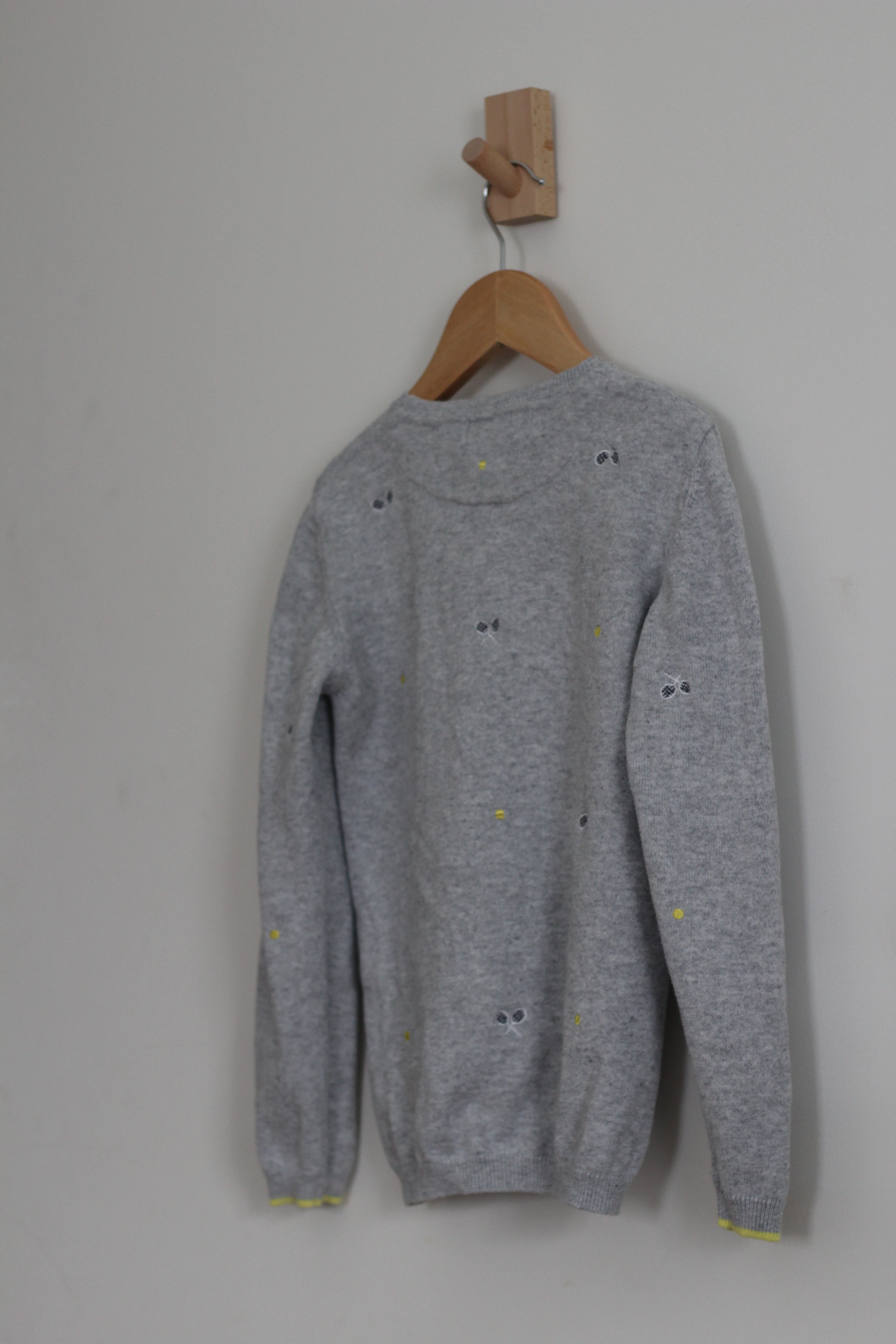 Mayoral Girls Heather Grey Embroidered Tennis Racket Sweater Neon Trim - size 8