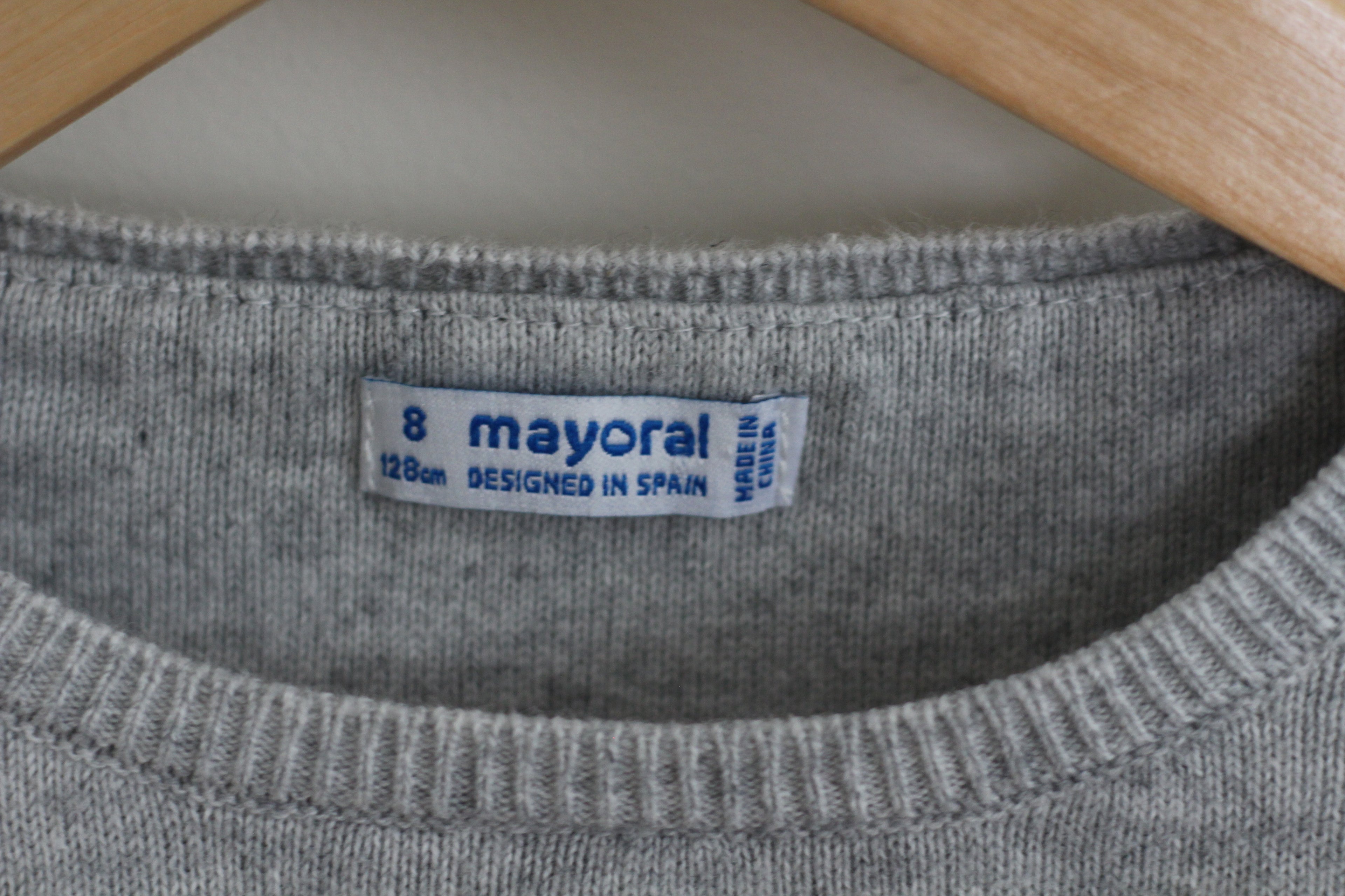 Mayoral Girls Heather Grey Embroidered Tennis Racket Sweater Neon Trim - size 8