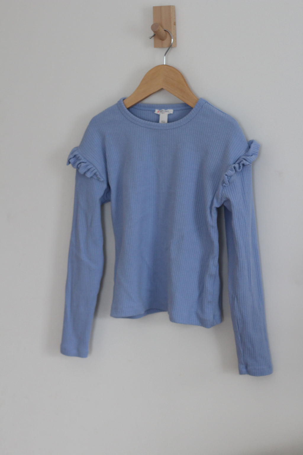 Crewcuts Ruffled Long Sleeve Ribbed Dusty Blue Top - size Medium