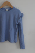 Crewcuts Ruffled Long Sleeve Ribbed Dusty Blue Top - size Medium