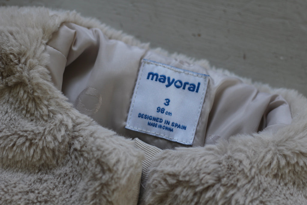 Mayoral Girls Faux Fur Jacket in Cream - size 3