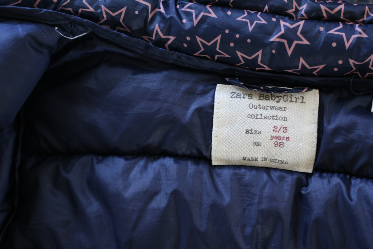 Zara Navy Blue Lightweight Jacket with Pink Stars - size 2-3T