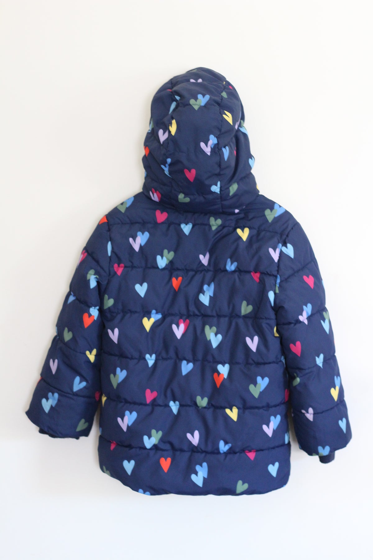 Primary Girls Navy Blue with Hearts Winter Puffer Jacket - size 4