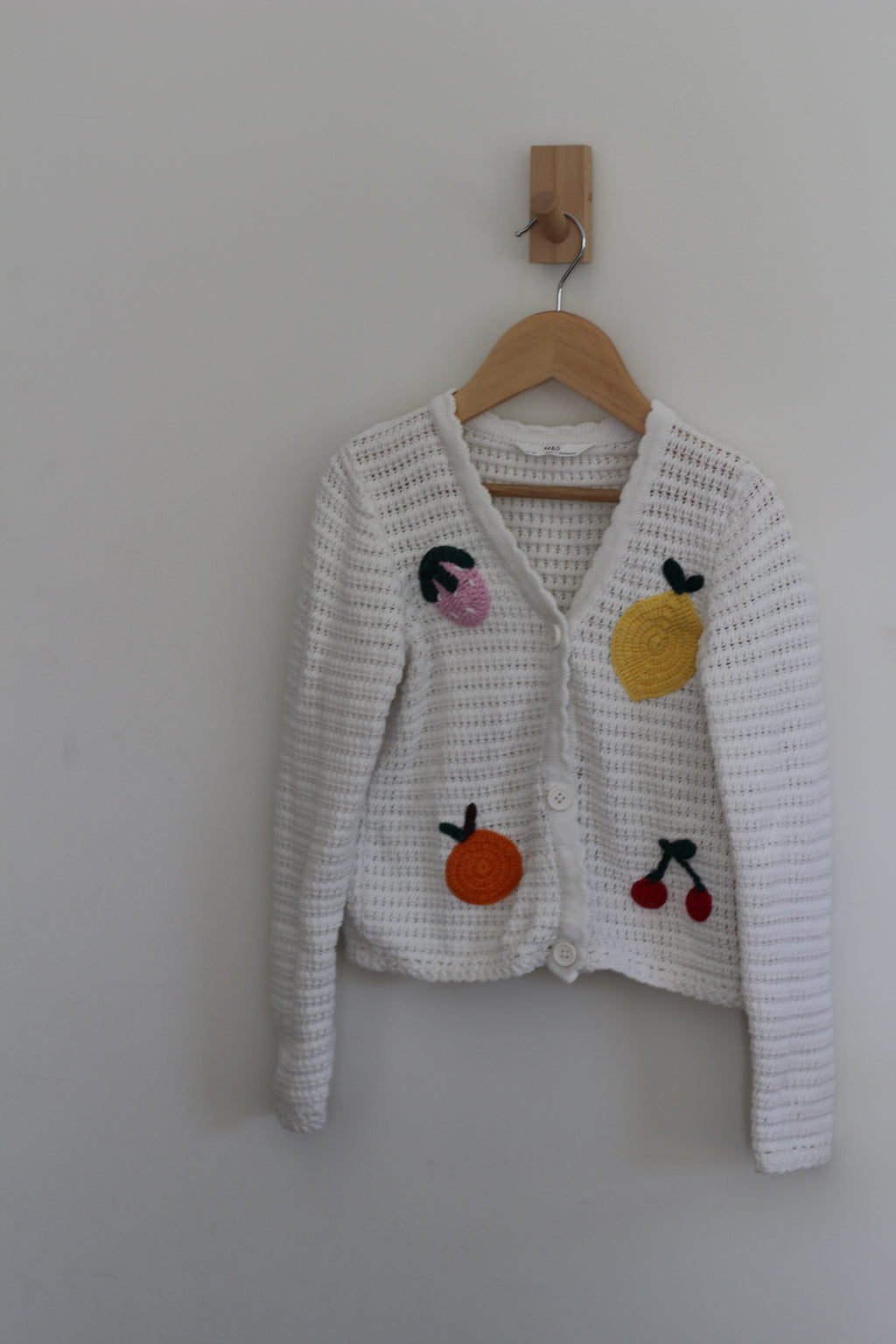 M&S Pure Cotton Fruit Knitted Cardigan - size 6 / 7
