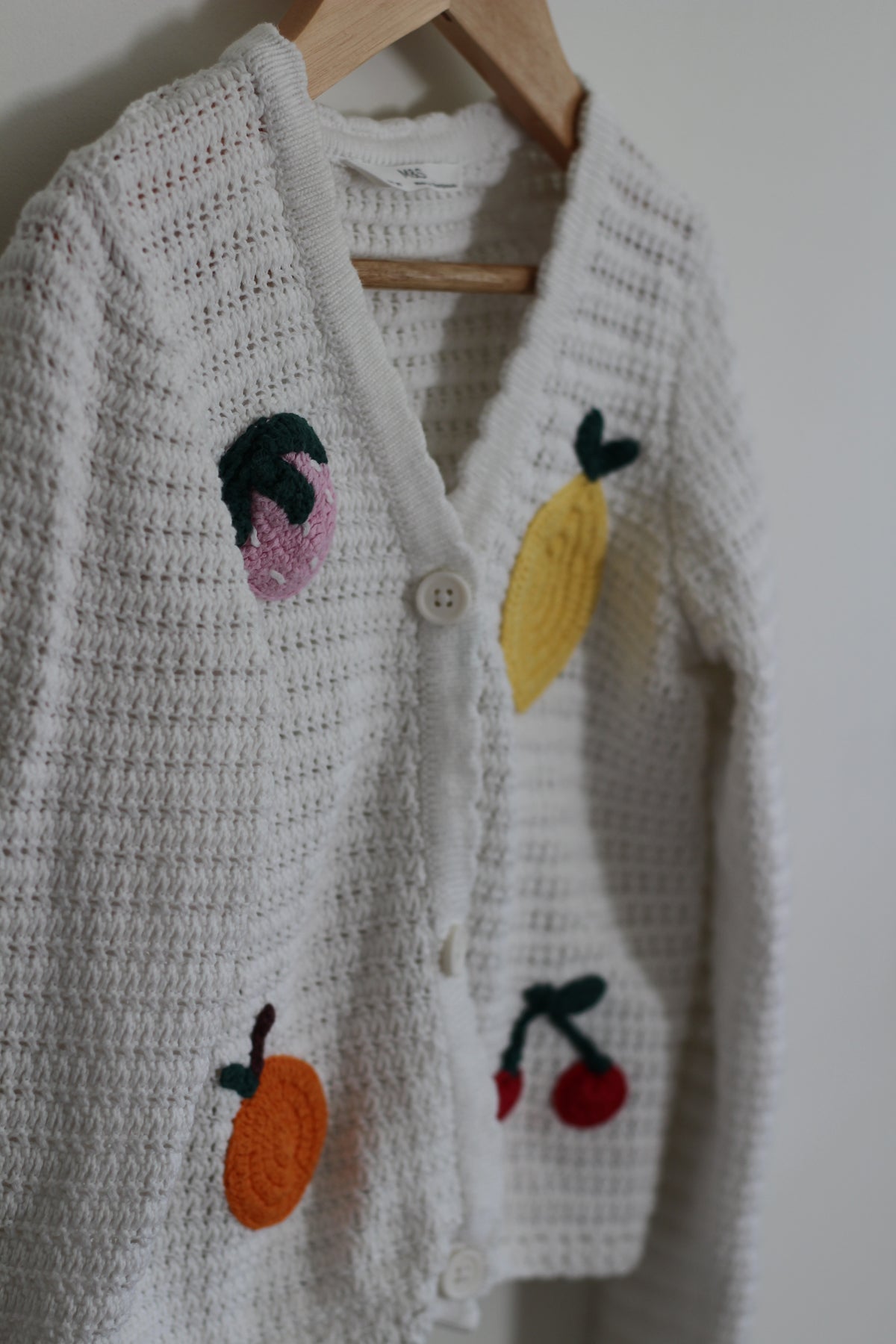 M&S Pure Cotton Fruit Knitted Cardigan - size 6 / 7