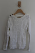 Hope & Henry Girls Organic Cotton White Cable Button Sweater - size Large