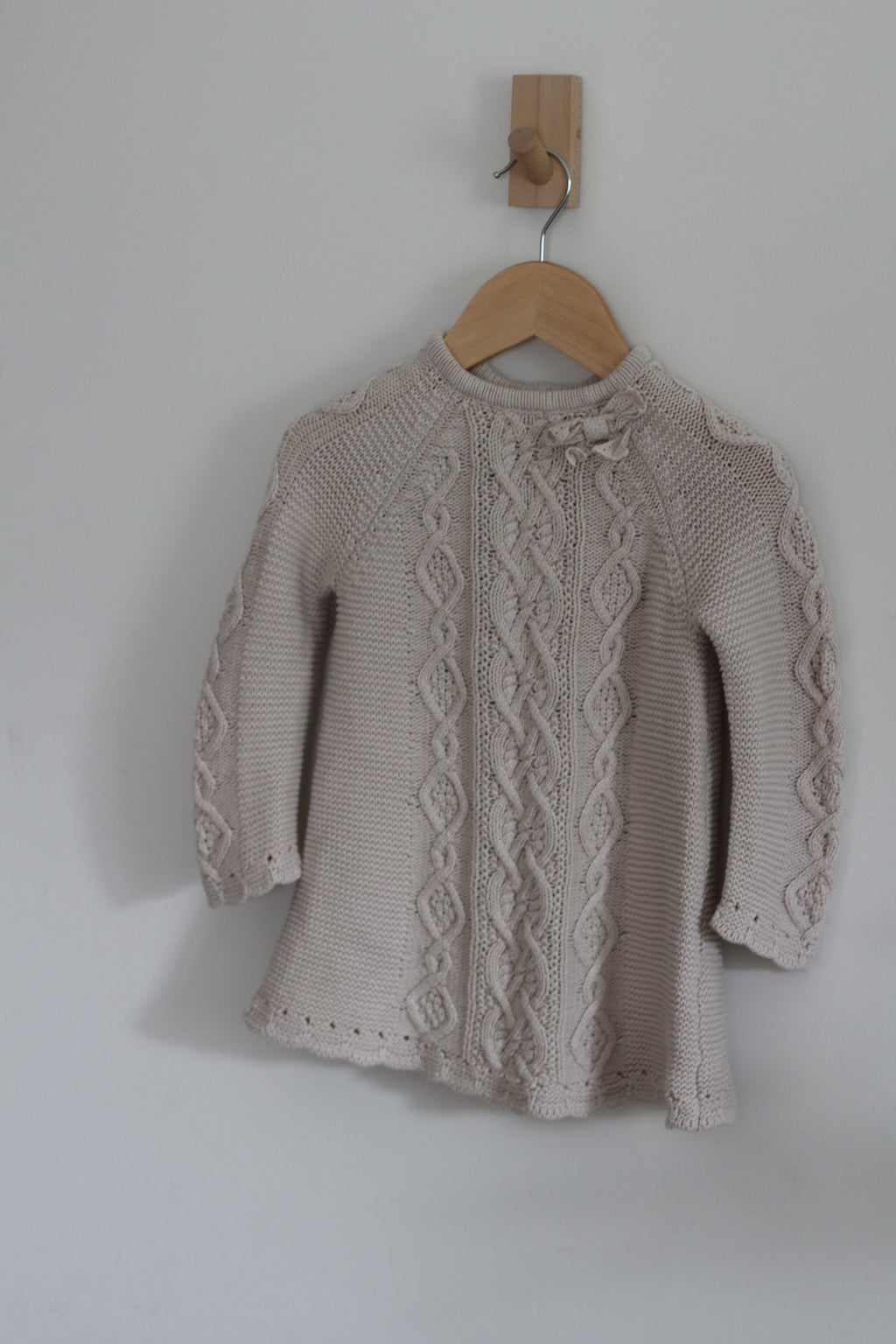 Cupcakes and Cashmere Girls Cable Knit Cream Girls Sweater Dress - size 24 months