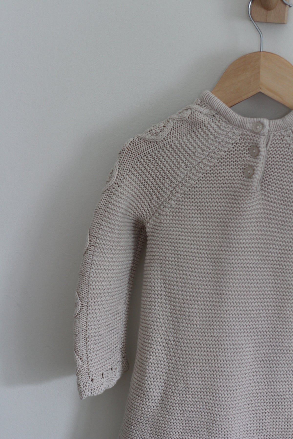 Cupcakes and Cashmere Girls Cable Knit Cream Girls Sweater Dress - size 24 months