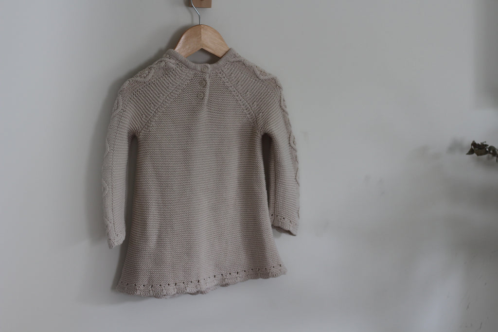Cupcakes and Cashmere Girls Cable Knit Cream Girls Sweater Dress - size 24 months