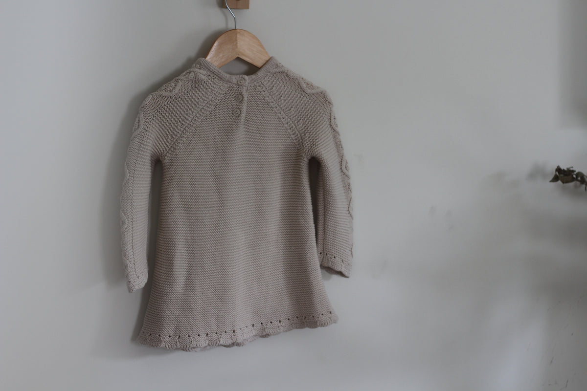 Cupcakes and Cashmere Girls Cable Knit Cream Girls Sweater Dress - size 24 months