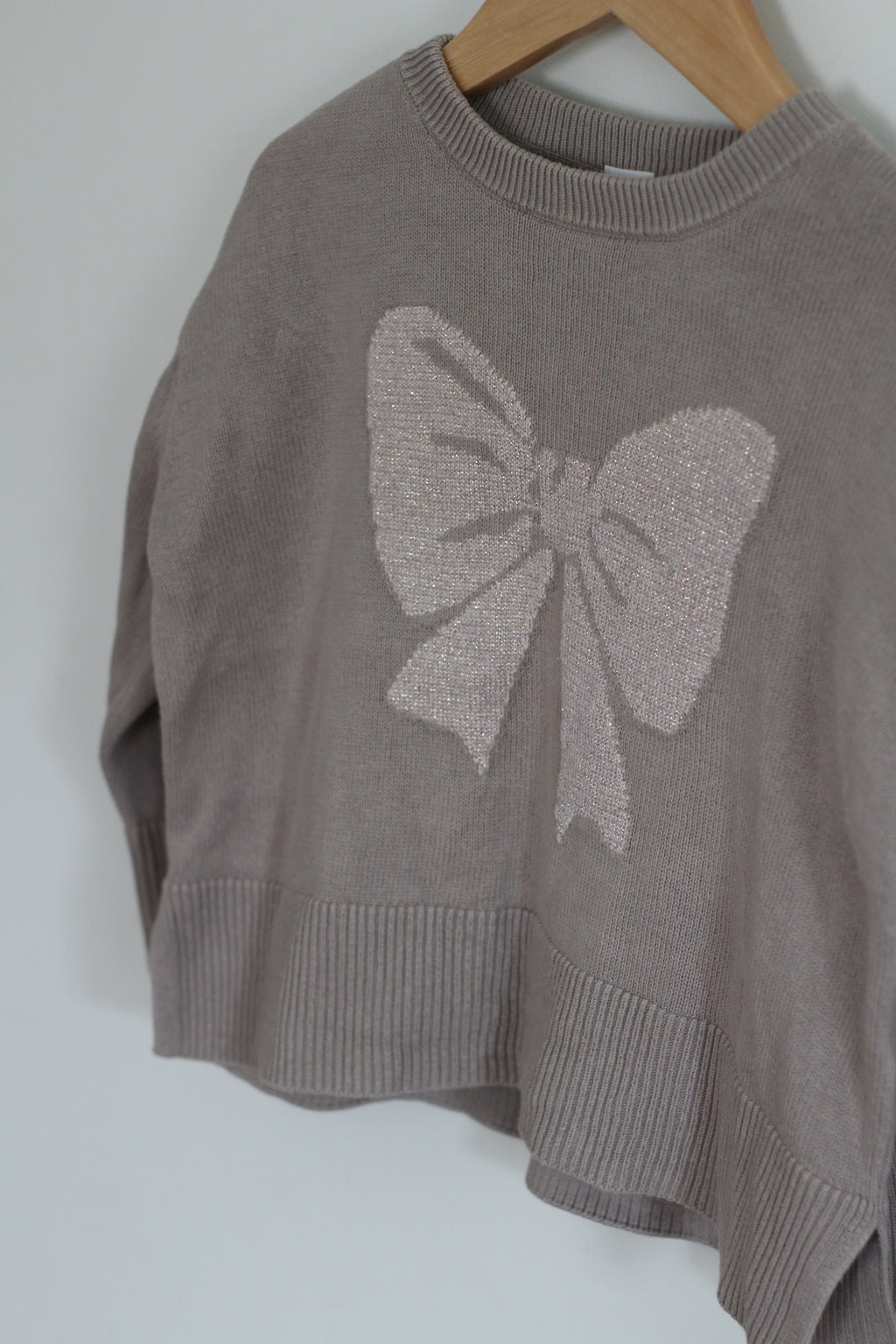 Baby Gap Holiday Knit Taupe Cotton Sweater with Bow - size 4T