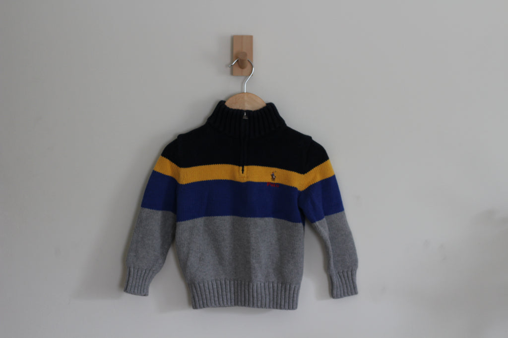 Polo Ralph Lauren Boys Color-Blocked Cotton Quarter-Zip Sweater - size 4T