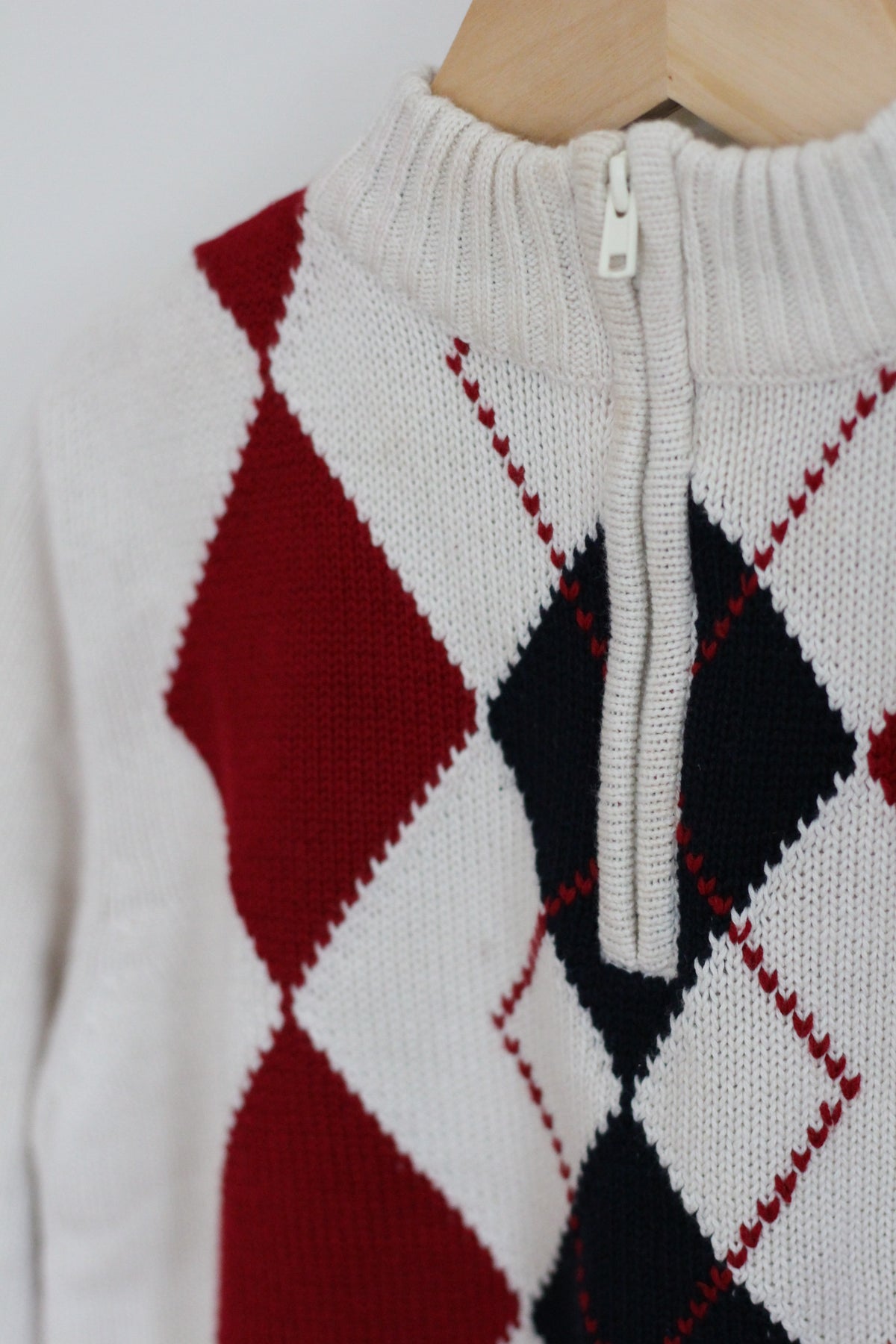 Tommy Hilfiger Quarter Zip Argyle Cream Boys Sweater NWT - size 5
