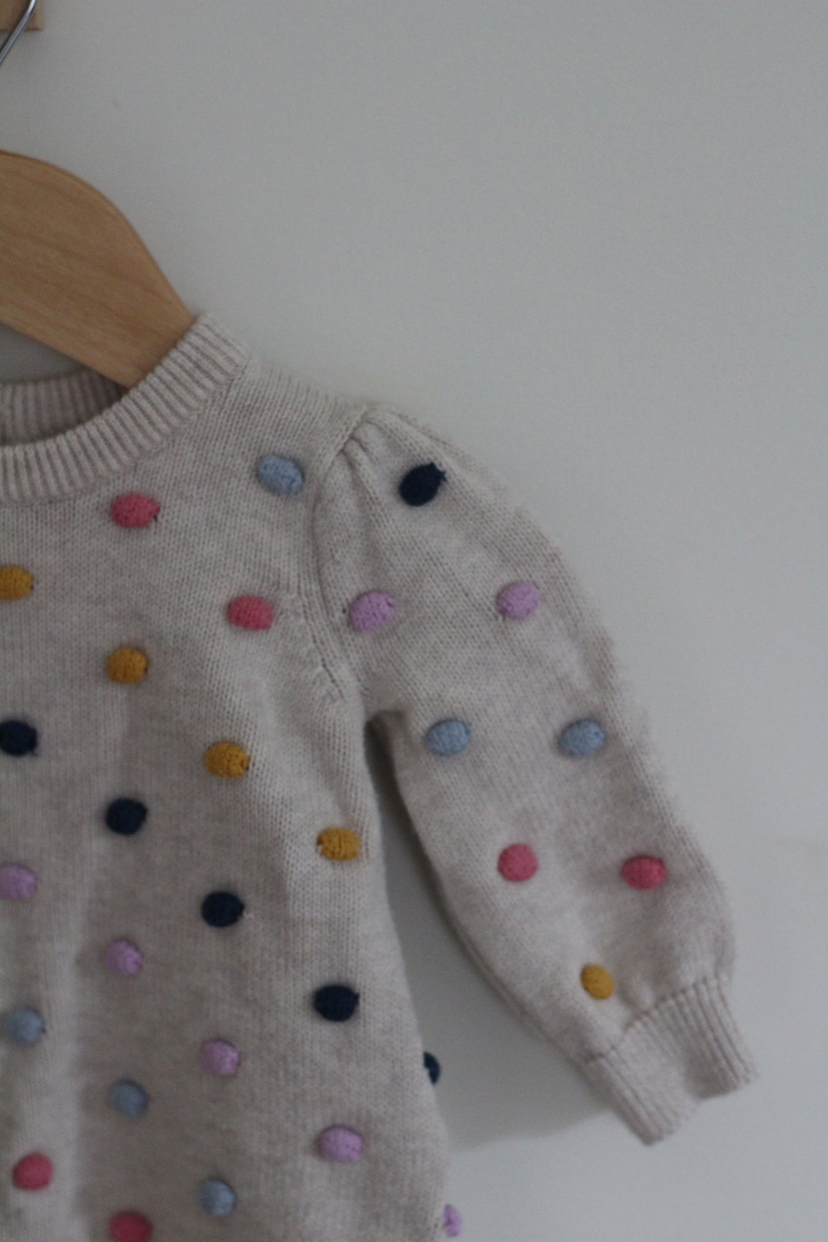 Baby Gap Cream Popcorn Knit Multicolor Pom Pom Sweater Dress - size 3-6 months