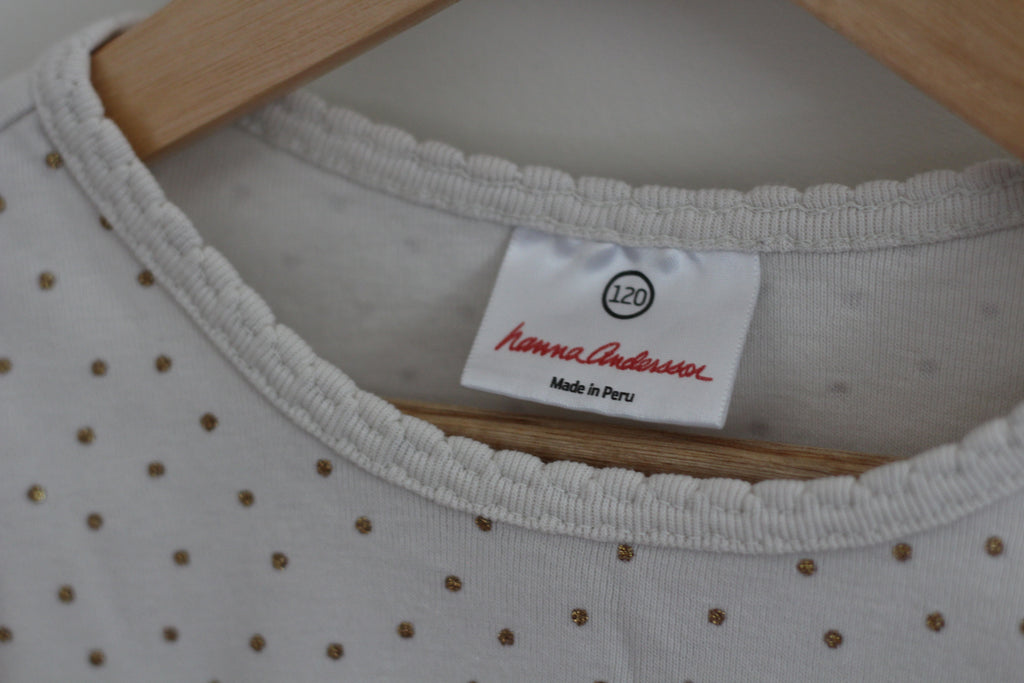 Hanna Andersson Pima Cotton White Long Sleeve Girls Shirt - size 120 - small - 6 / 7