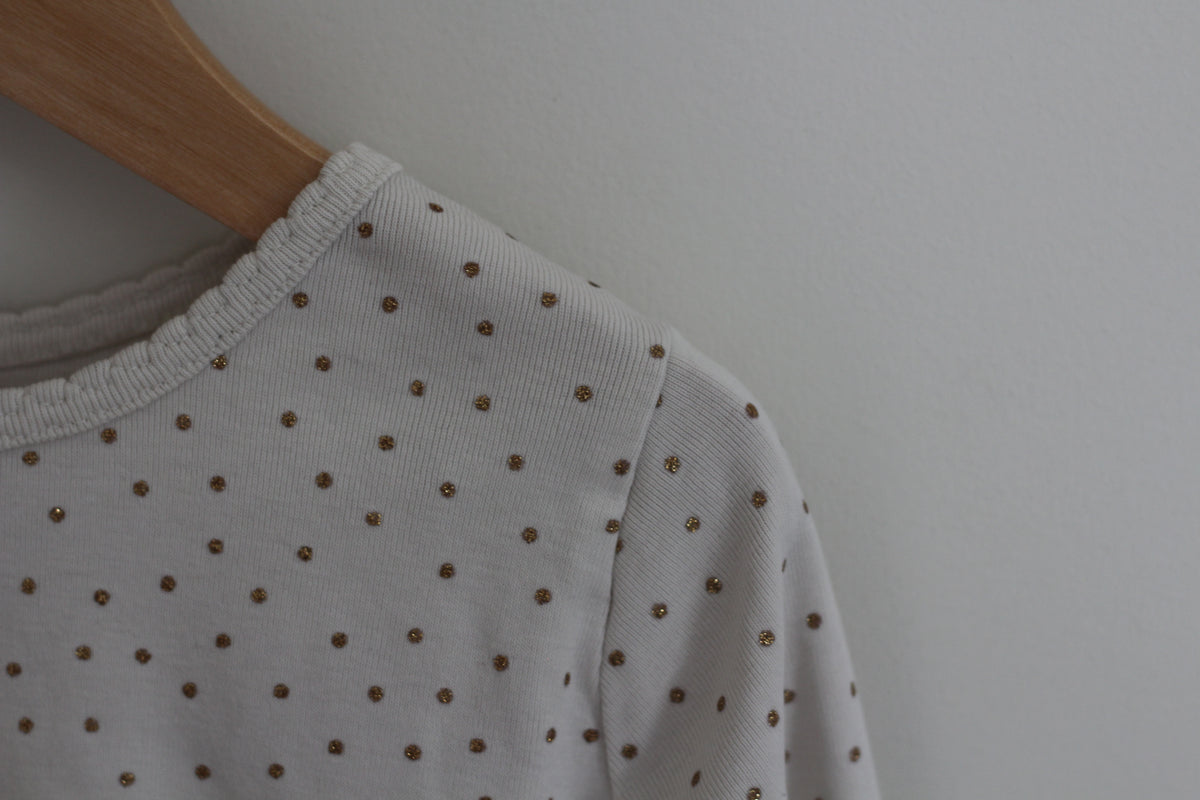 Hanna Andersson Pima Cotton White Long Sleeve Girls Shirt - size 120 - small - 6 / 7