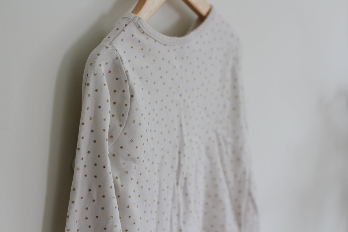 Hanna Andersson Pima Cotton White Long Sleeve Girls Shirt - size 120 - small - 6 / 7