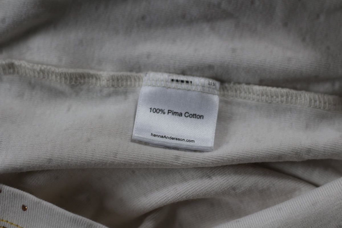 Hanna Andersson Pima Cotton White Long Sleeve Girls Shirt - size 120 - small - 6 / 7