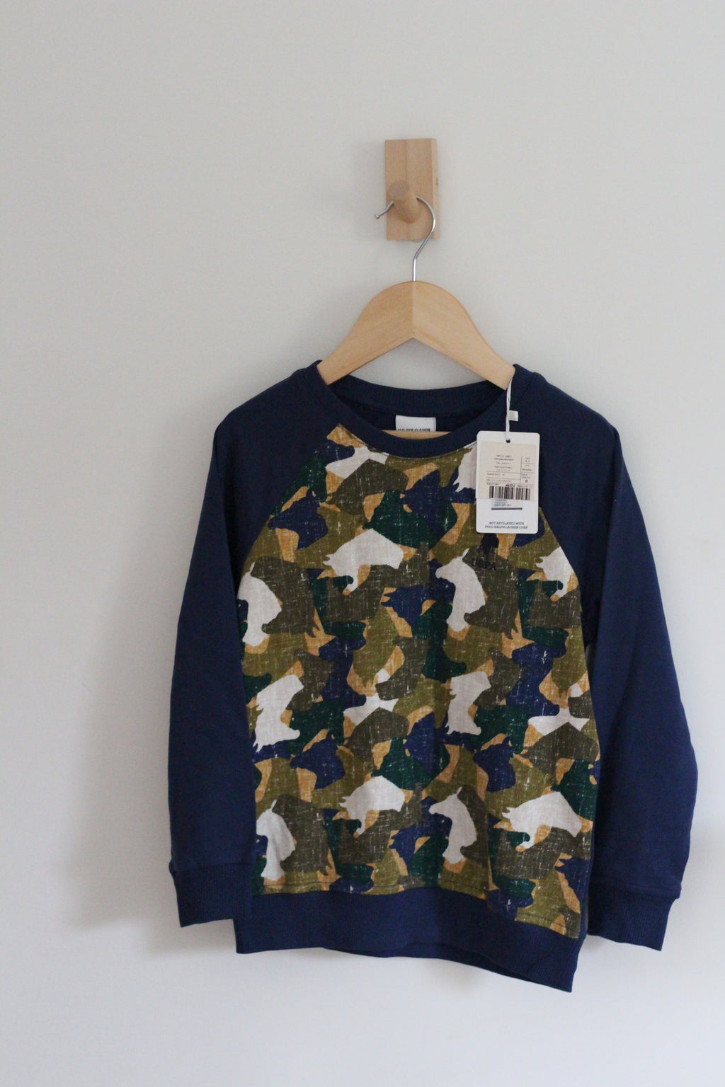 NWT U.S. Polo Assn. Boys' Camouflage Raglan Crewneck Sweatshirt - size 6-7 years