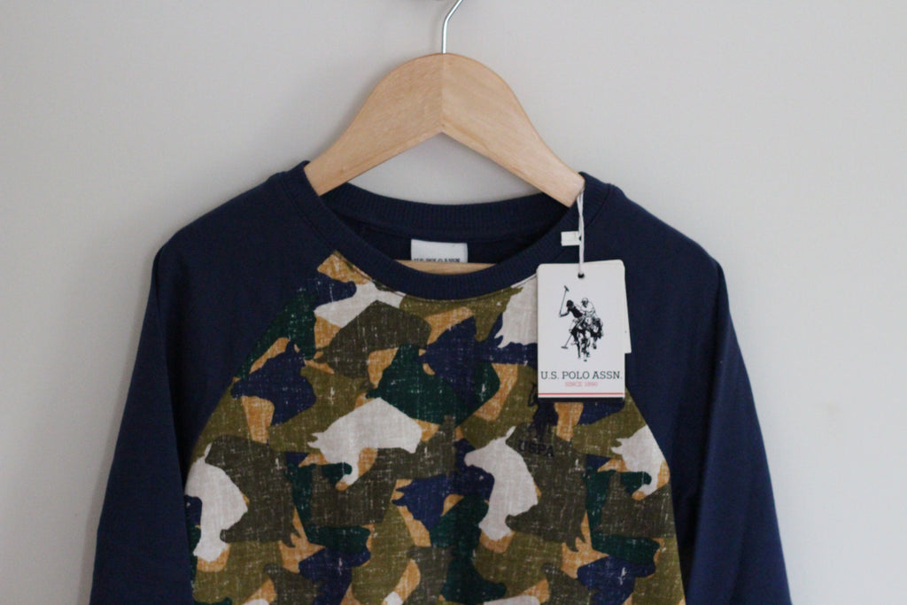NWT U.S. Polo Assn. Boys' Camouflage Raglan Crewneck Sweatshirt - size 6-7 years