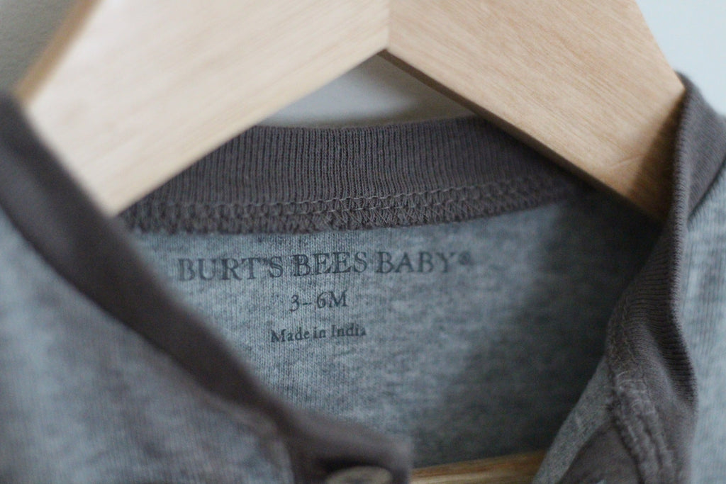 Burt's Bees Organic Cotton Grey Long Sleeve Onesie - size 3-6 months