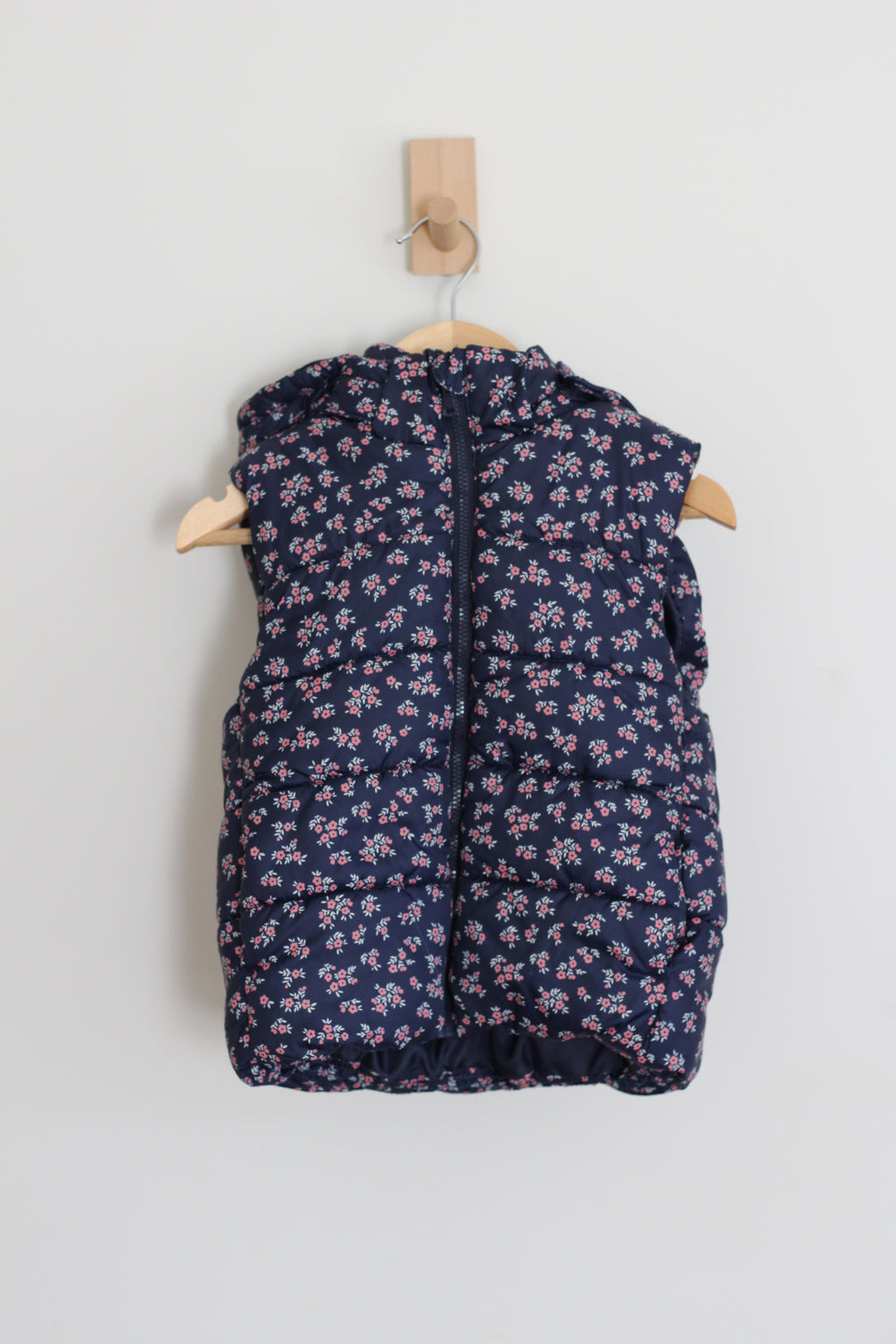 H&M Navy Vest with Removable Hood and Florals - size 3 / 4 years