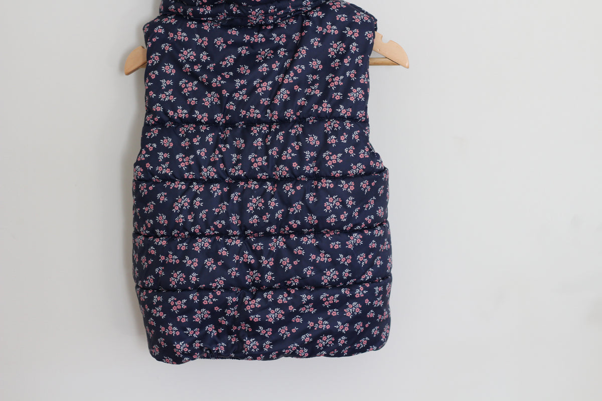 H&M Navy Vest with Removable Hood and Florals - size 3 / 4 years