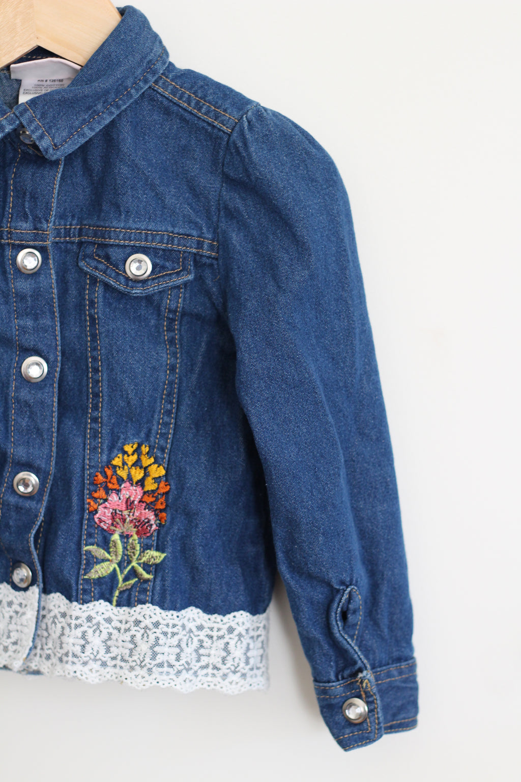 Little Lass Denim Jacket with Embroidered and Lace Details - size 3T