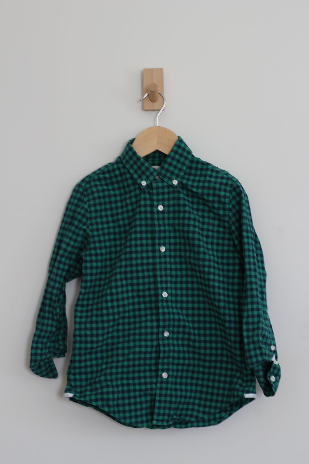 Crewcuts Boys' Green Gingham Button-Down Shirt -  size 6 / 7