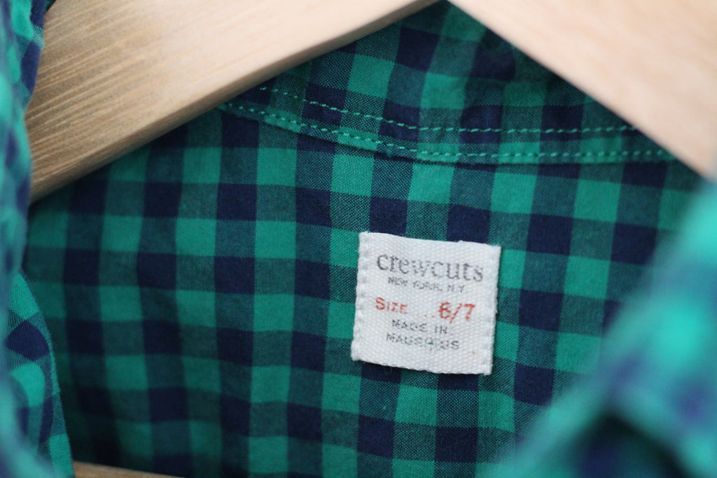 Crewcuts Boys' Green Gingham Button-Down Shirt -  size 6 / 7