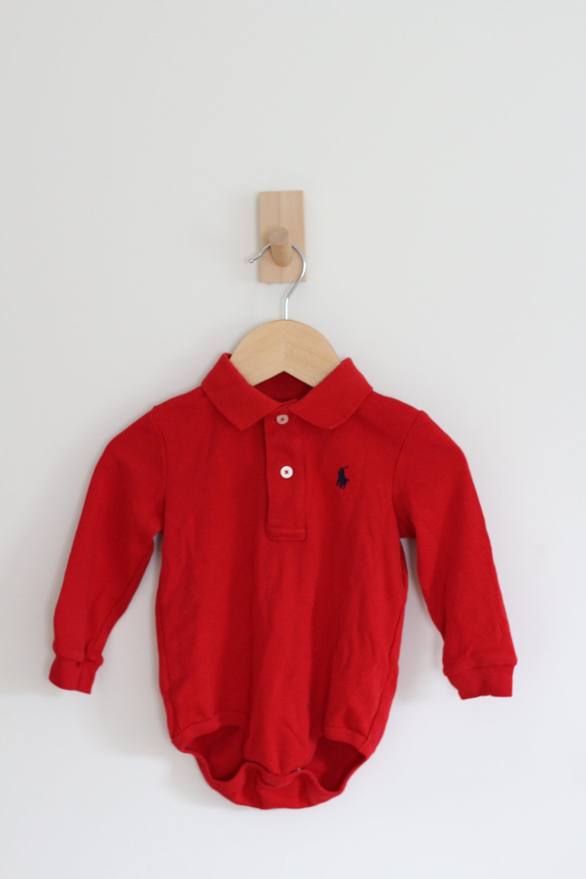 Ralph Lauren Soft Cotton Long-Sleeve Polo Bodysuit - size 18 months