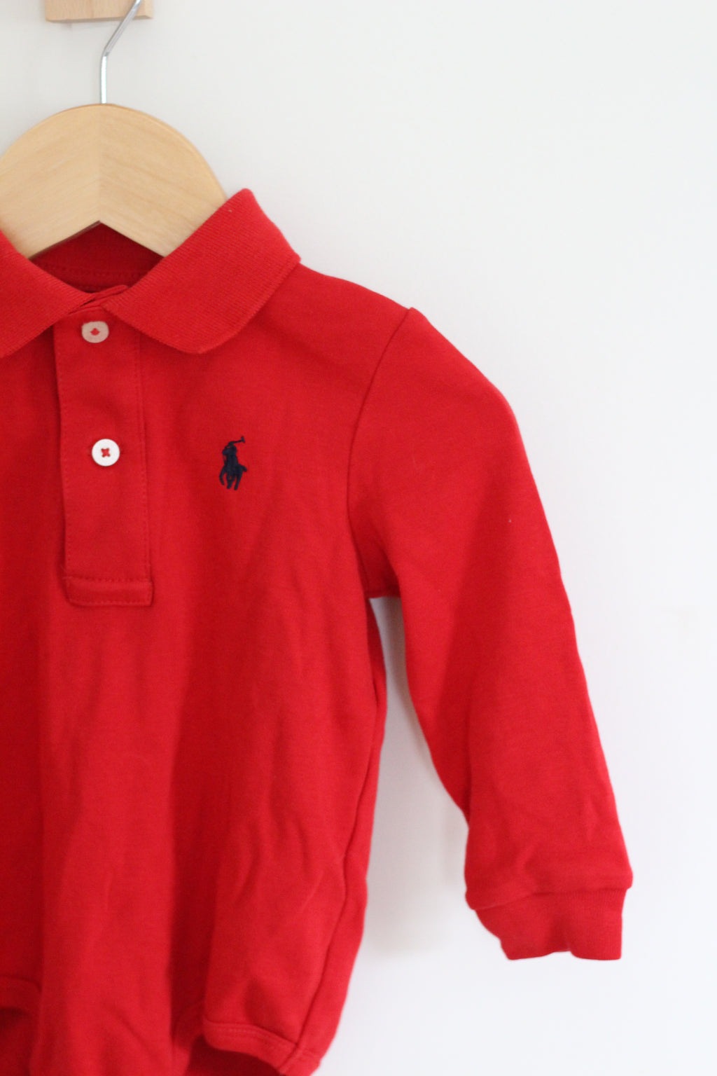 Ralph Lauren Soft Cotton Long-Sleeve Polo Bodysuit - size 18 months