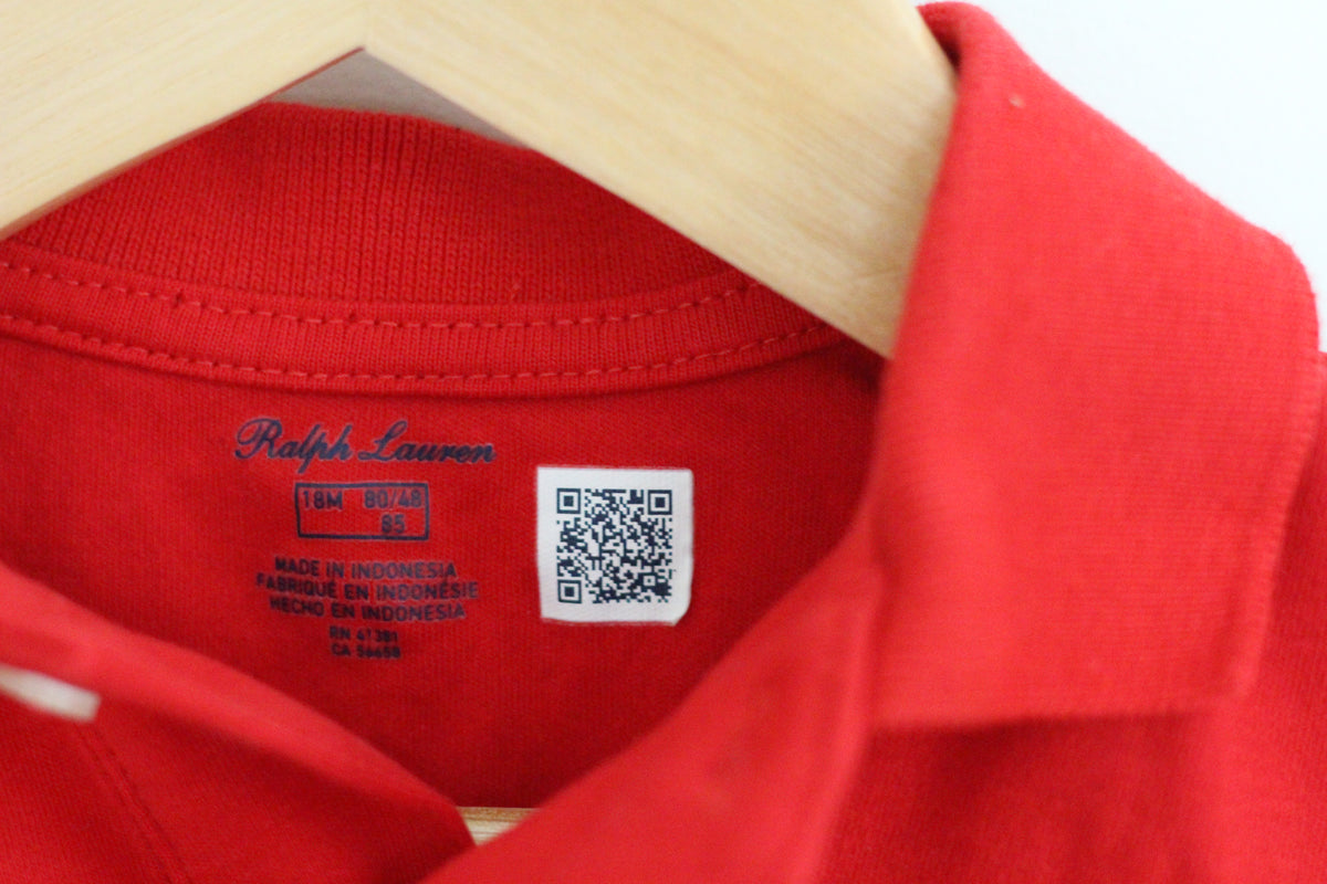 Ralph Lauren Soft Cotton Long-Sleeve Polo Bodysuit - size 18 months