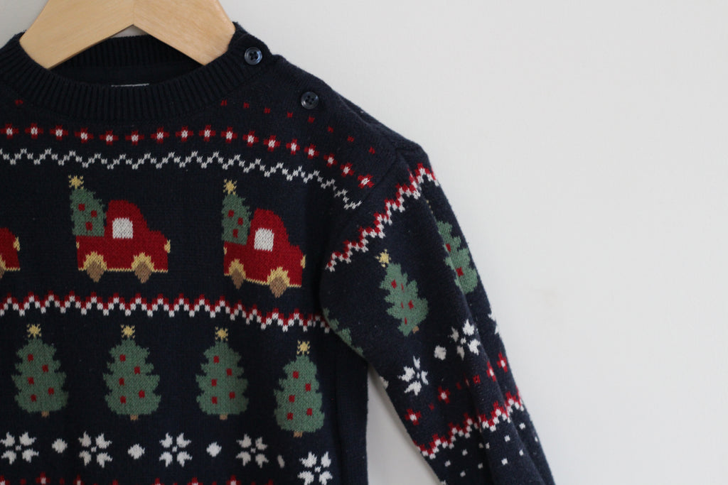 H&M Christmas Truck Sweater in Navy - size 18 months