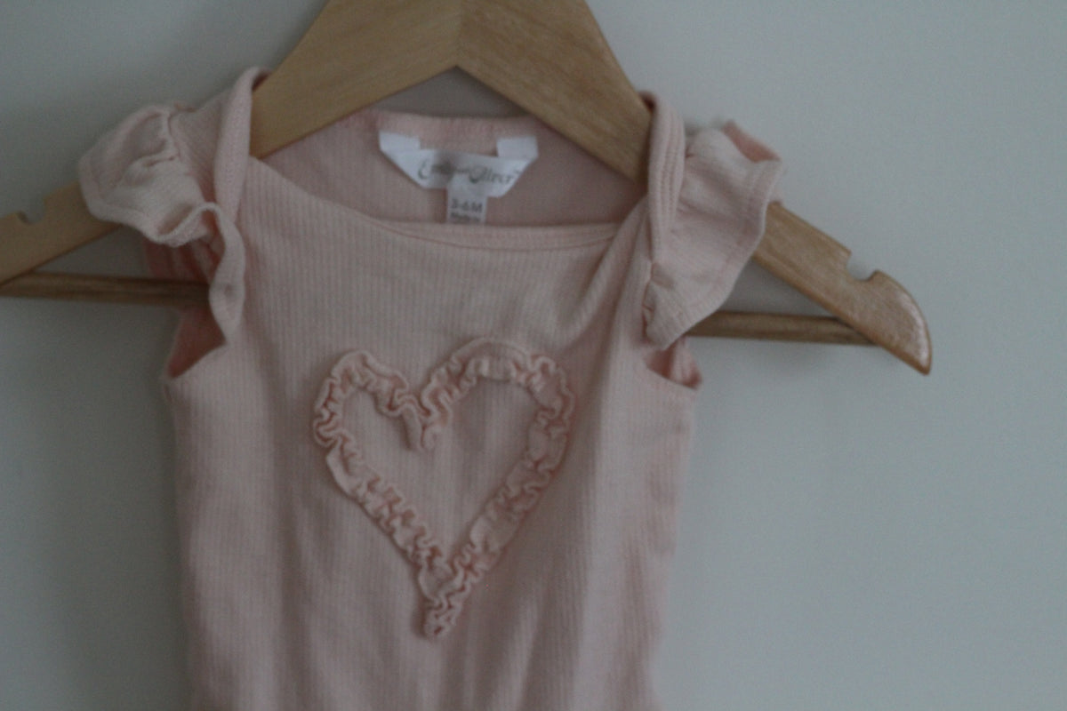 Emily + Oliver Light Pink Heart Ribbed Bodysuit - 3-6 months