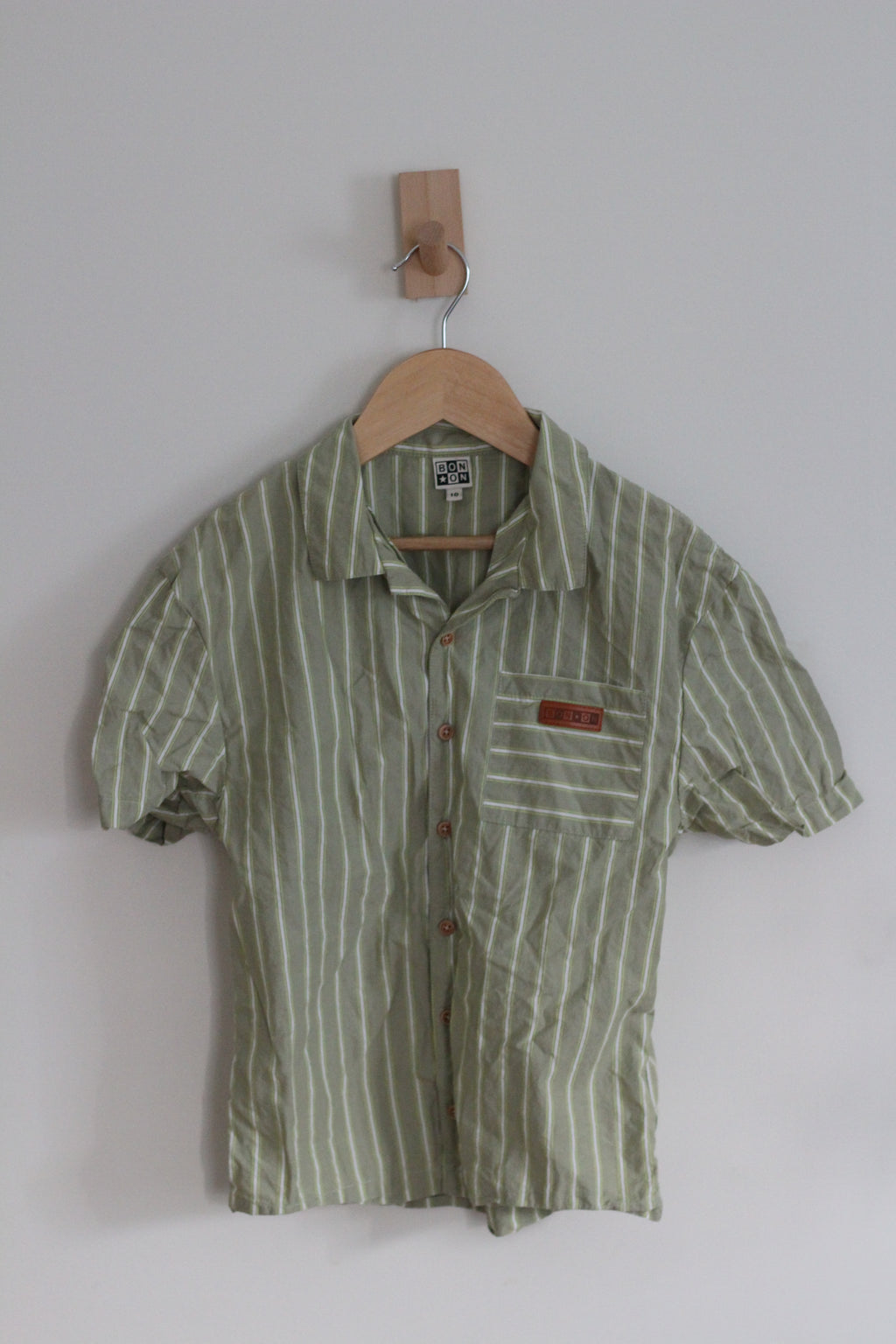 Bonton Boys Striped Short Sleeve Button Down - size 10