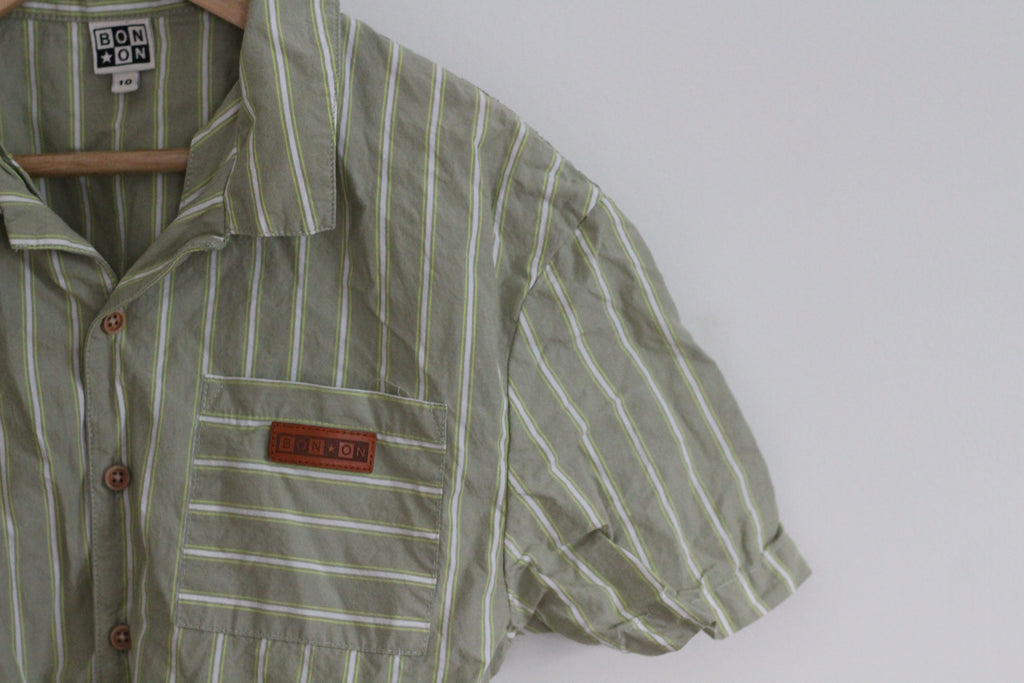 Bonton Boys Striped Short Sleeve Button Down - size 10