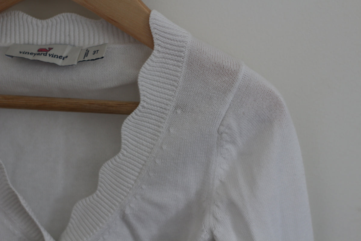 Vineyard Vines White Scalloped Knit Cardigan - size 3t