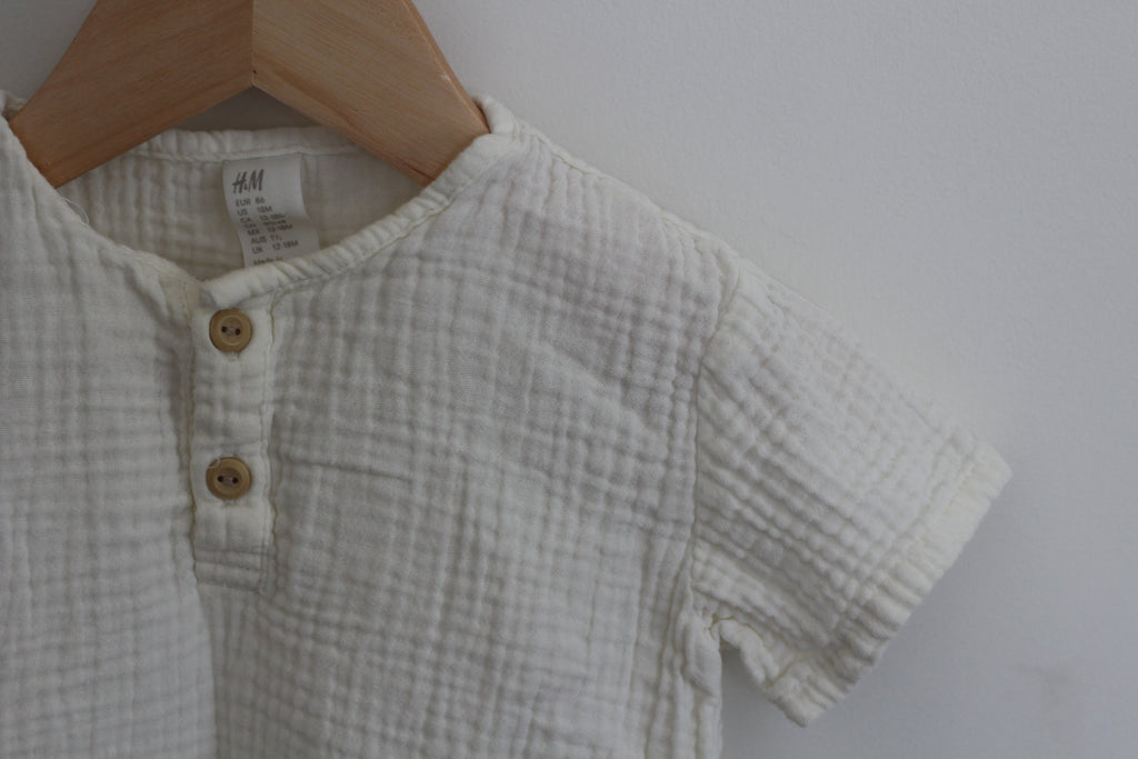 H&M Cotton Muslin Henley Short Sleeve Shirt - size 18 months